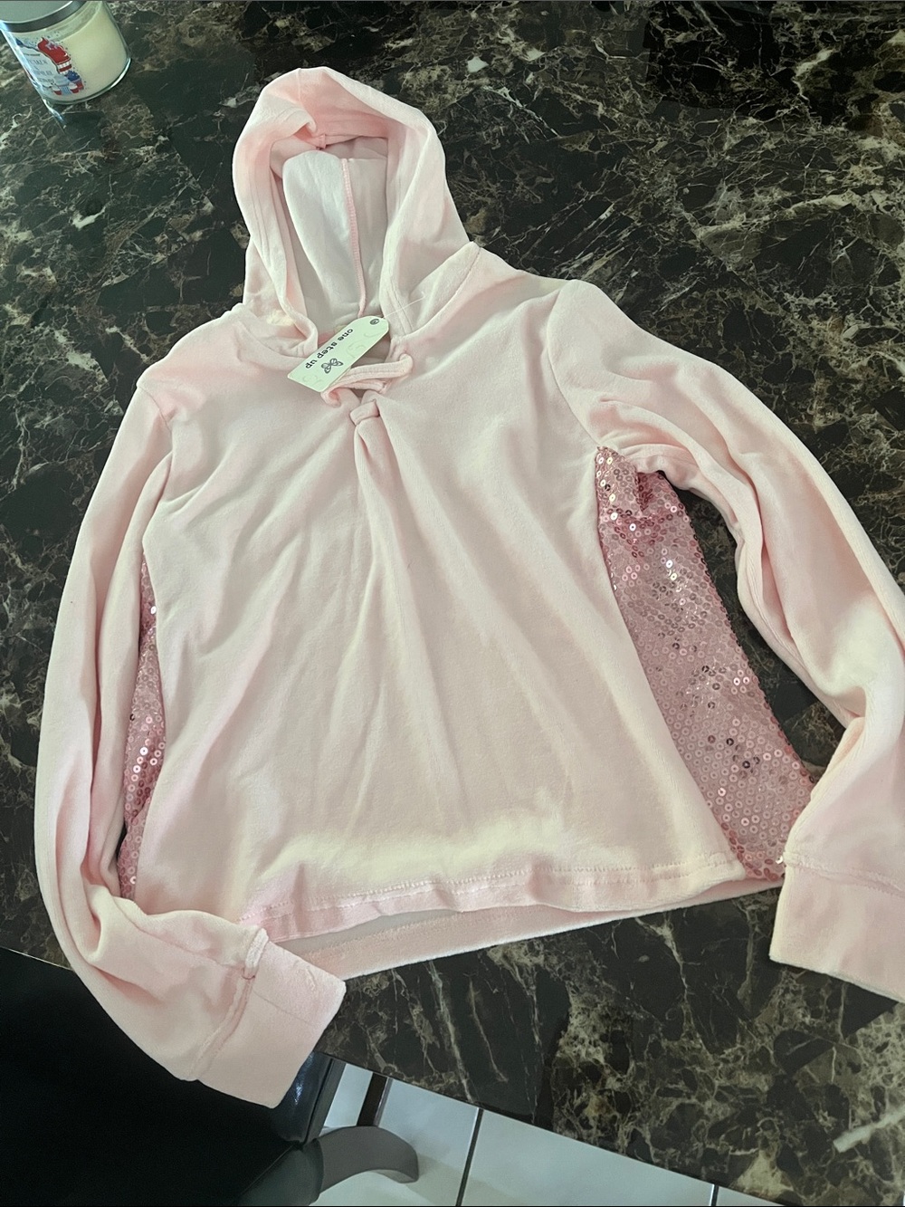 One Step Ahead Light Pink Hoodie with Sequin Side Panels